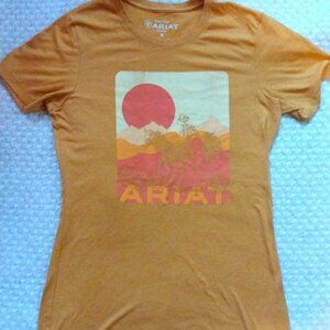 Ariat Western Graphic Tee T-Shirt M Mustard Cowboy Horse Sun Rustic Ranchcore